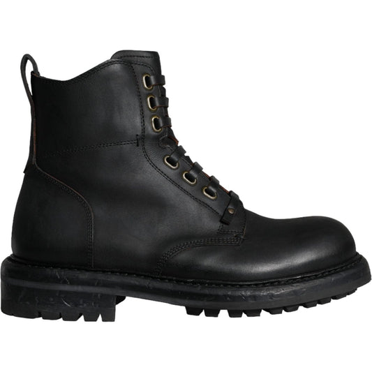 Dolce & Gabbana Black Lace Up Mid Calf Boots Men Shoes MV5866-39
