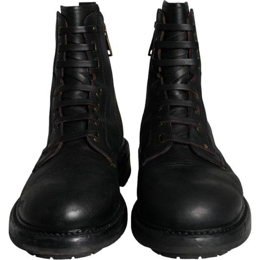 Dolce & Gabbana Black Lace Up Mid Calf Boots Men Shoes MV5868-45