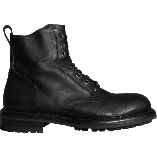 Dolce & Gabbana Black Lace Up Mid Calf Boots Men Shoes MV5868-45