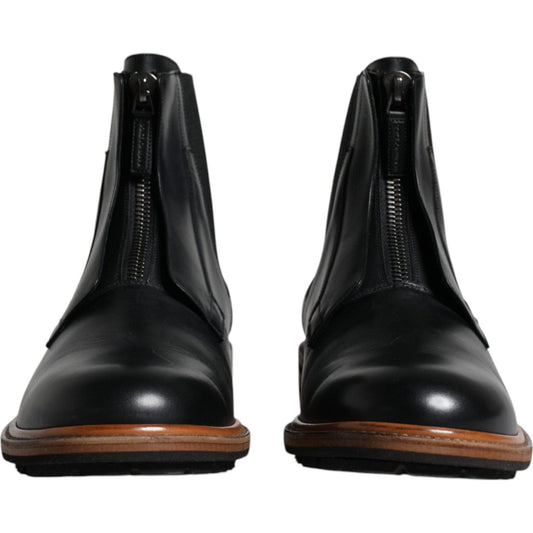 Dolce & Gabbana Black Leather Chelsea Mid Calf Men Boots Shoes MV6312-42.5