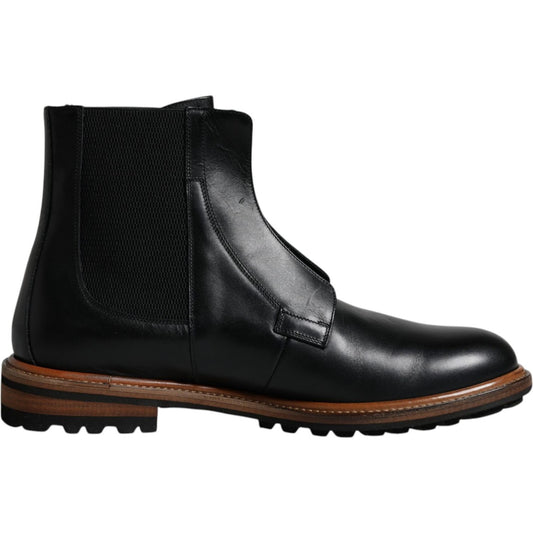 Dolce & Gabbana Black Leather Chelsea Mid Calf Men Boots Shoes MV6312-42.5
