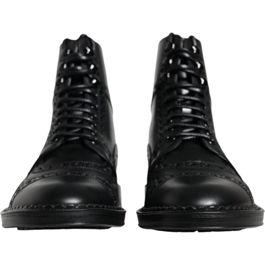 Dolce & Gabbana Black Leather Lace Up Mid Calf Boots Shoes MV5044-39