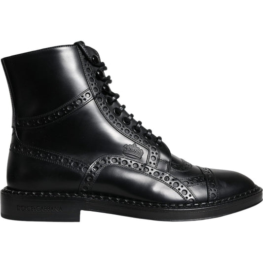 Dolce & Gabbana Black Leather Lace Up Mid Calf Boots Shoes MV5044-39