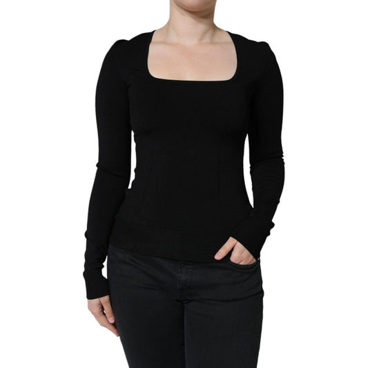 Dolce & Gabbana Black Long Sleeves Blouse Square Neck Top TSH86615-42