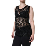 Dolce & Gabbana Black Sequin Sleeveless Tank Blouse Top TSH86677-42