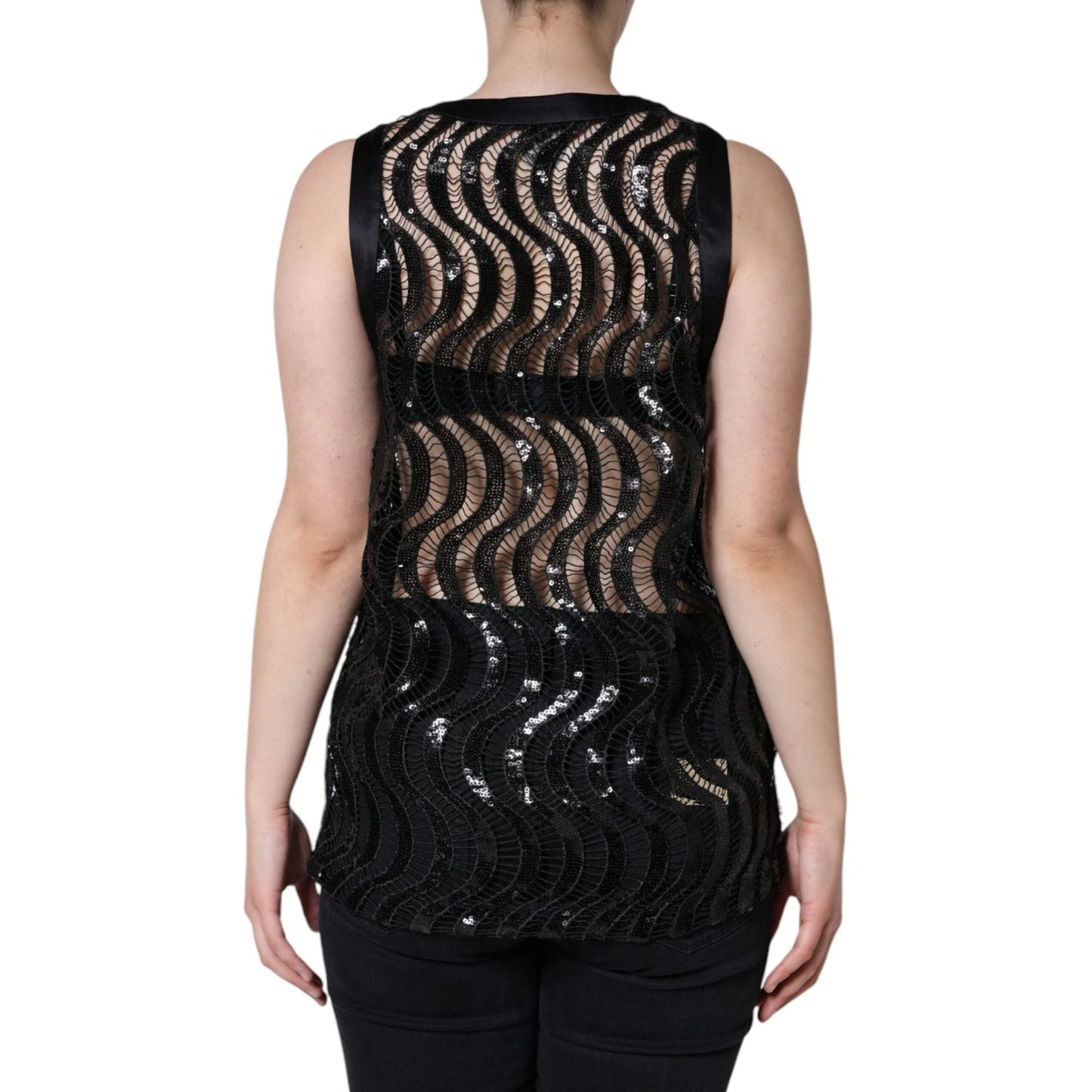 Dolce & Gabbana Black Sequin Sleeveless Tank Blouse Top TSH86677-42