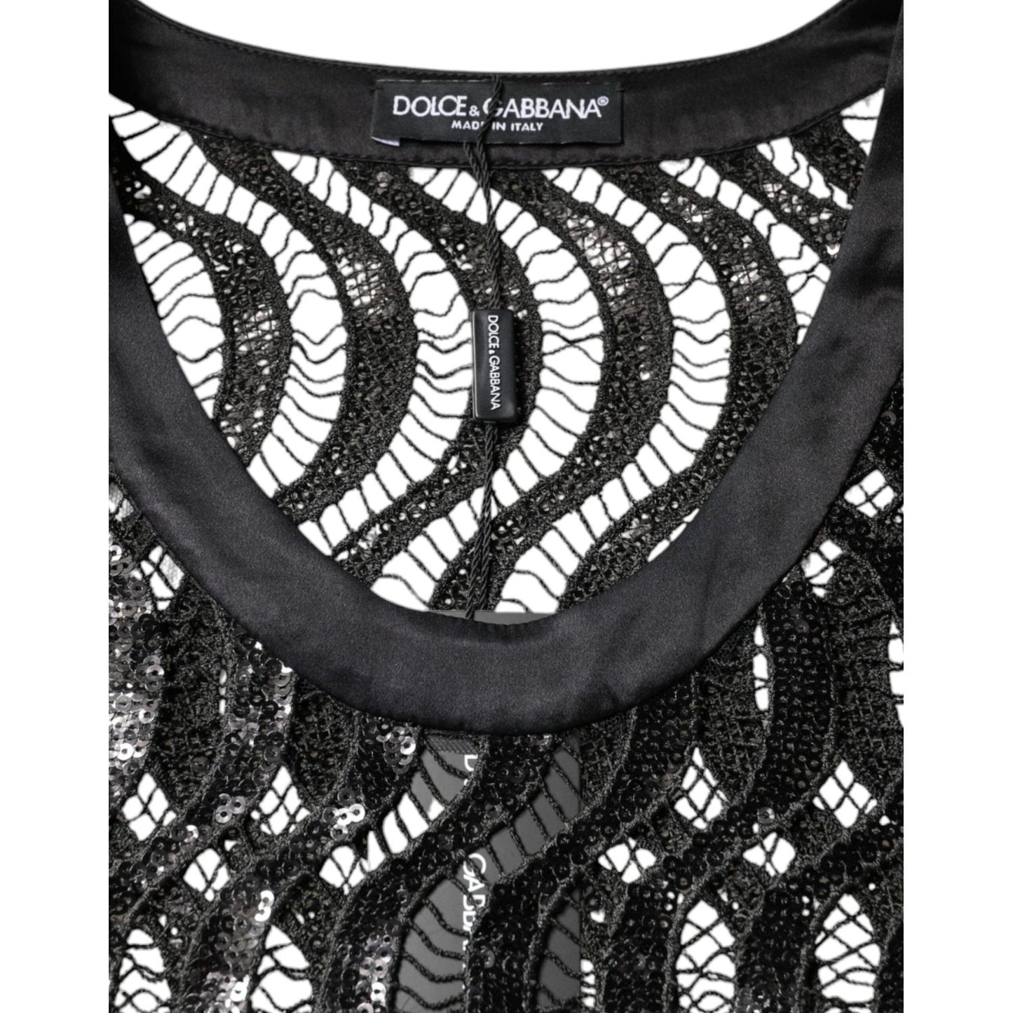 Dolce & Gabbana Black Sequin Sleeveless Tank Blouse Top TSH86677-42