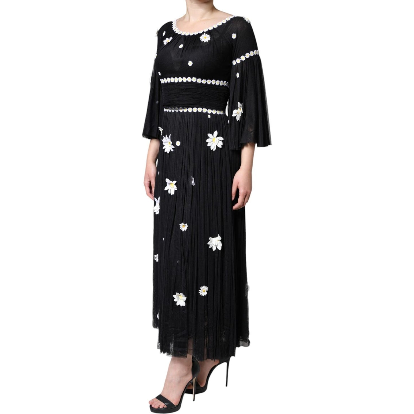 Dolce & Gabbana Black Silk Daisy A-line Long Maxi Dress DR281316-40