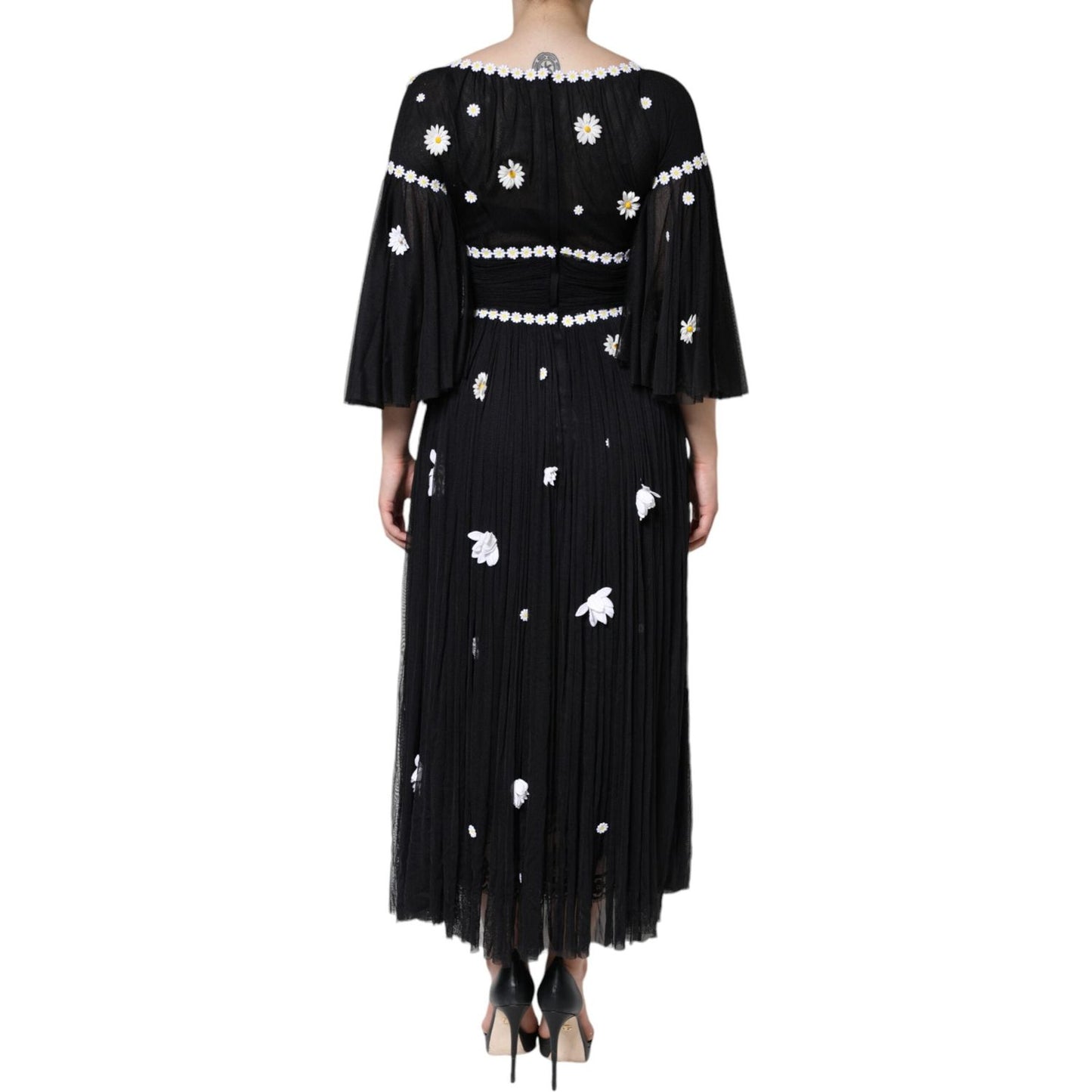 Dolce & Gabbana Black Silk Daisy A-line Long Maxi Dress DR281316-40