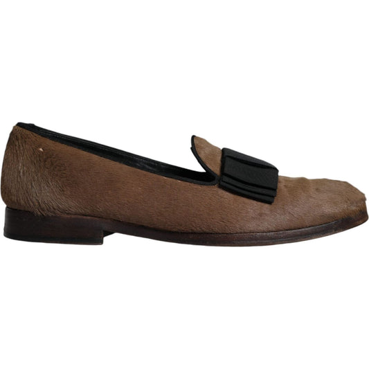 Dolce & Gabbana Brown Calf Hair Leather Loafers Formal Dress Shoes MV6220-42