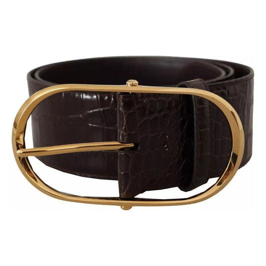 Dolce & Gabbana Brown Crocodile Pattern Leather Gold Oval Buckle Belt WMB129-75