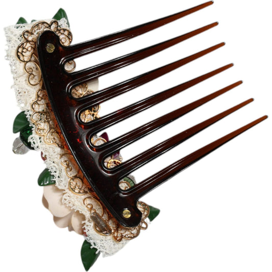 Dolce & Gabbana Brown Plastic Crystal Floral Women Hair Comb SMY10348
