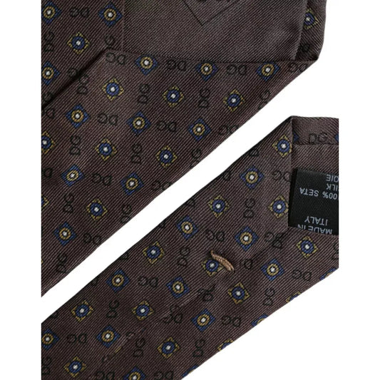 Dolce & Gabbana Brown Silk Branded Logo Adjustable Men Tie KRA3339