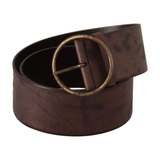 Dolce & Gabbana Dark Brown Wide Calf Leather Logo Round Buckle Belt BEL8745-90