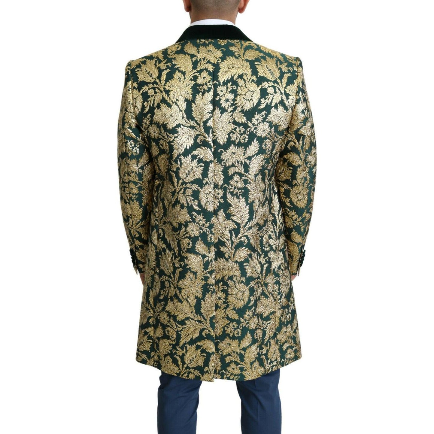 Dolce & Gabbana Elegant Gold Green Jacquard Sicilia Jacket 1728,67345645728,Dolce & Gabbana,Green,IT52 | XL,Jackets - Men - Clothing,Material: 70% Polyester 13% Cotton 10% Nylon 7% Metallized Fiber,Men,New with tags Dolce & Gabbana JKT2724- 52