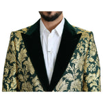 Dolce & Gabbana Elegant Gold Green Jacquard Sicilia Jacket 1728,67345645728,Dolce & Gabbana,Green,IT52 | XL,Jackets - Men - Clothing,Material: 70% Polyester 13% Cotton 10% Nylon 7% Metallized Fiber,Men,New with tags Dolce & Gabbana JKT2724- 52