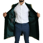 Dolce & Gabbana Elegant Gold Green Jacquard Sicilia Jacket 1728,67345645728,Dolce & Gabbana,Green,IT52 | XL,Jackets - Men - Clothing,Material: 70% Polyester 13% Cotton 10% Nylon 7% Metallized Fiber,Men,New with tags Dolce & Gabbana JKT2724- 52