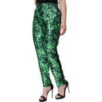 Dolce & Gabbana Green Clover Silk Satin High Waist Tapered Pants PAN74671-44