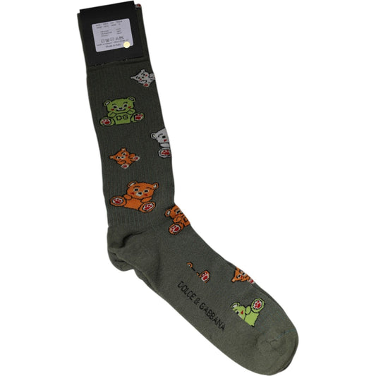 Dolce & Gabbana Dolce & Gabbana Green Nylon DG Bear Printed Mid Calf Socks SCS2252-XL 1728,67345645728,Accessories,Dolce & Gabbana,Green,Material: 52% Nylon 47% Cotton 1% Elastane,Men,Men - Accessories,New with tags,Socks - Men - Accessories,XL