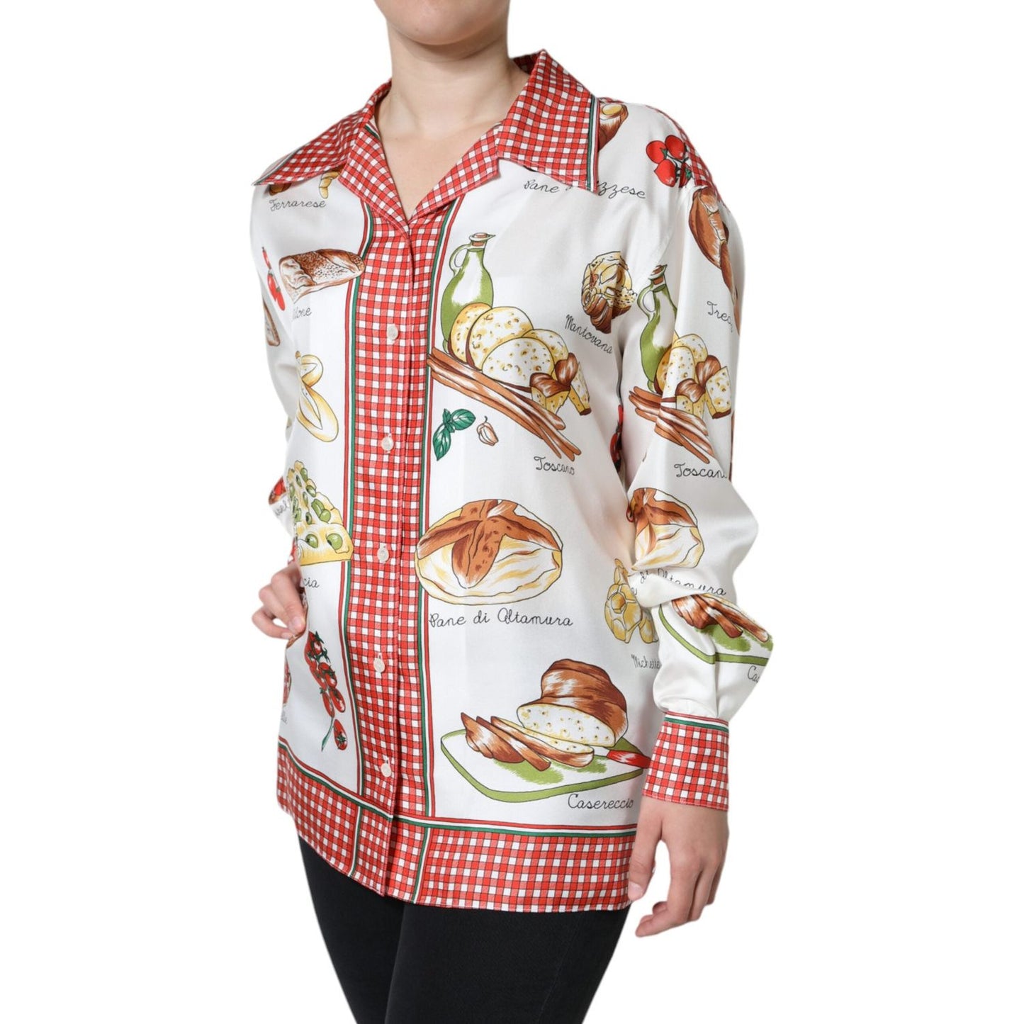 Dolce & Gabbana Multicolor Bread Print Collared Blouse Top TSH86545-44