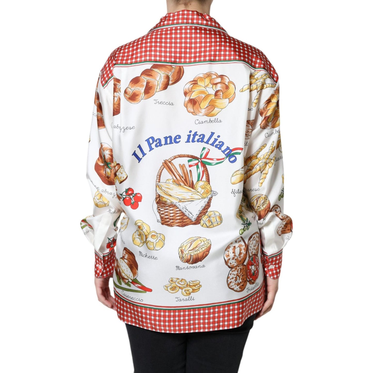 Dolce & Gabbana Multicolor Bread Print Collared Blouse Top TSH86545-44