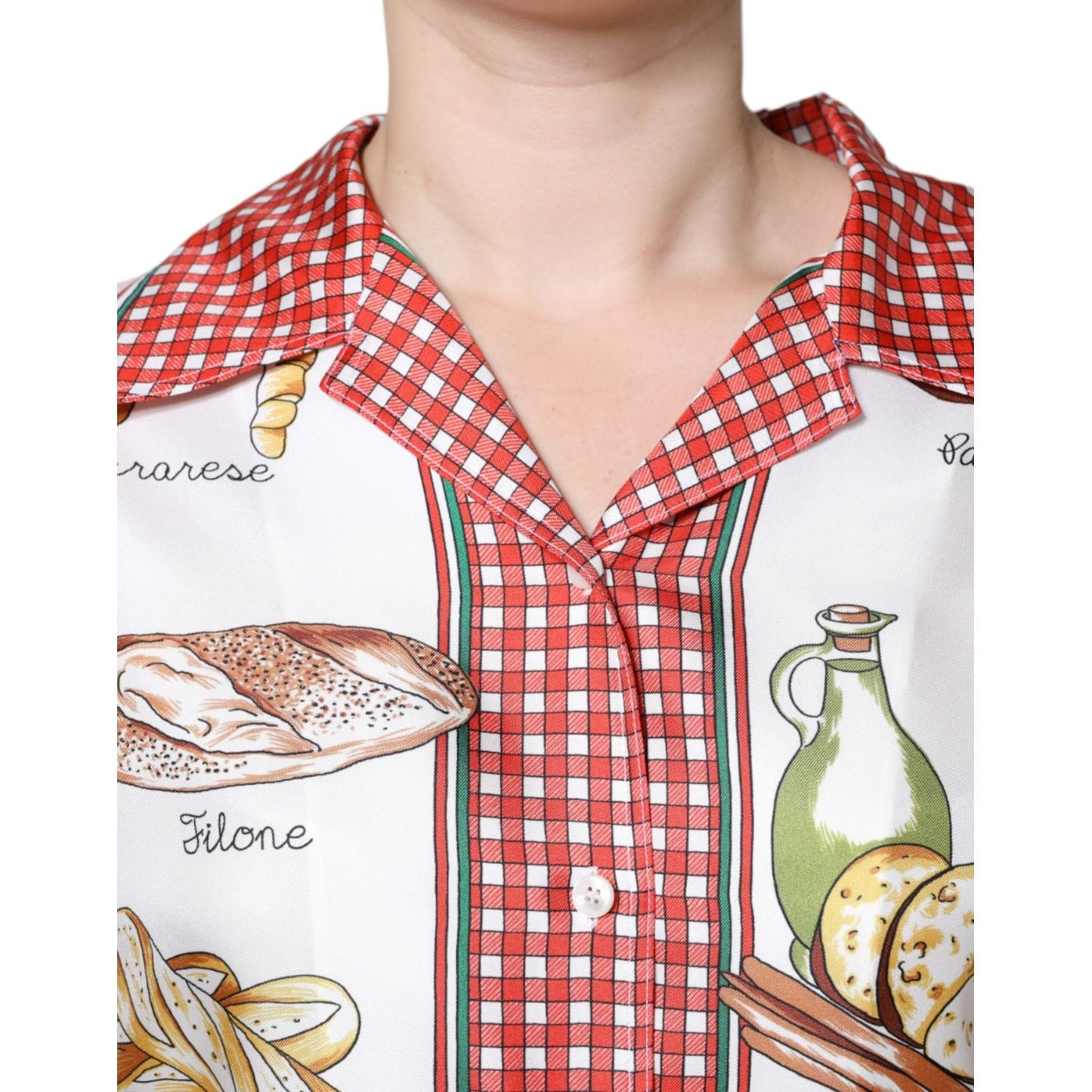 Dolce & Gabbana Multicolor Bread Print Collared Blouse Top TSH86545-44