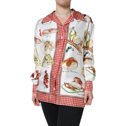 Dolce & Gabbana Multicolor Bread Print Collared Blouse Top TSH86545-44