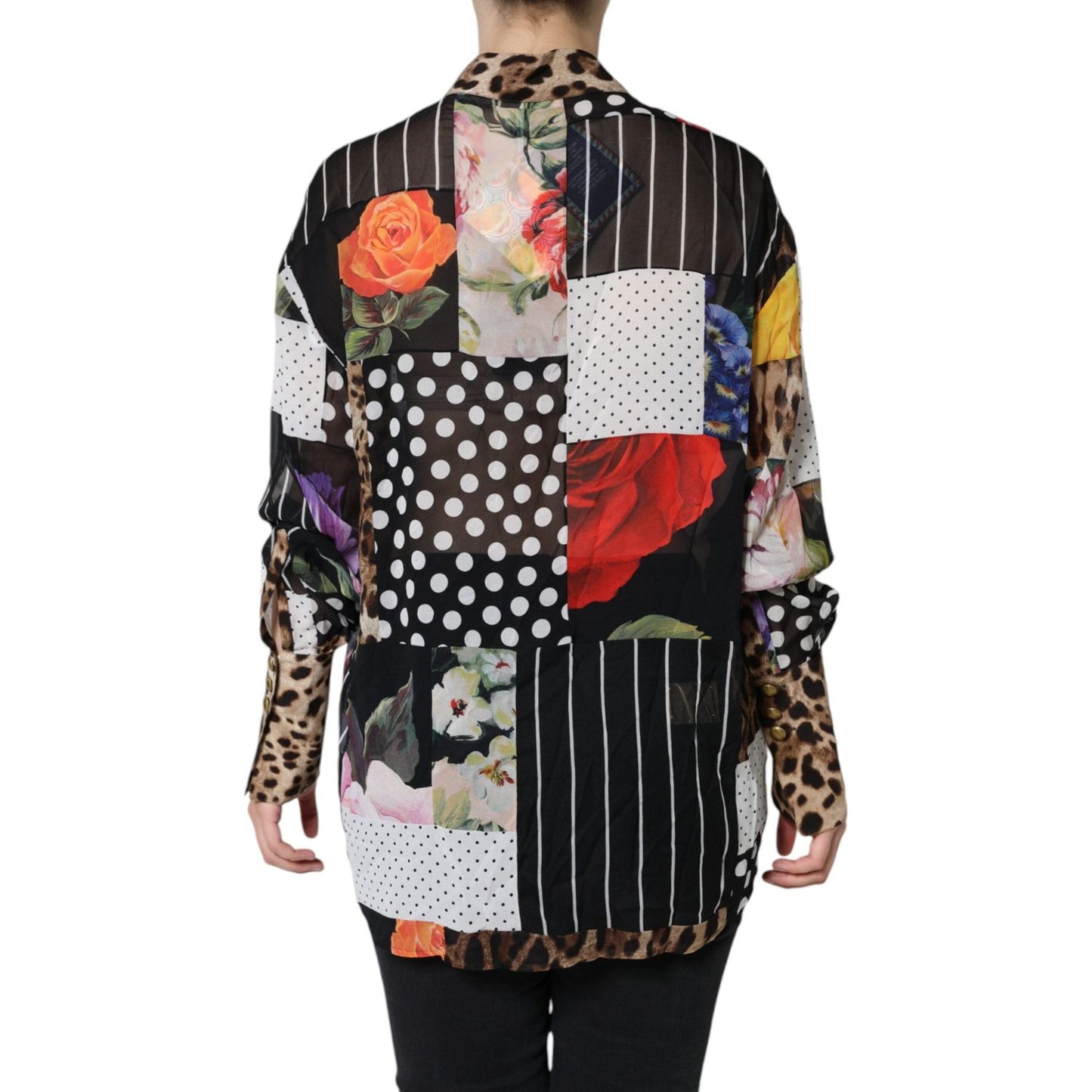 Dolce & Gabbana Multicolor Patchwork Silk Collared Blouse Top TSH86541-40