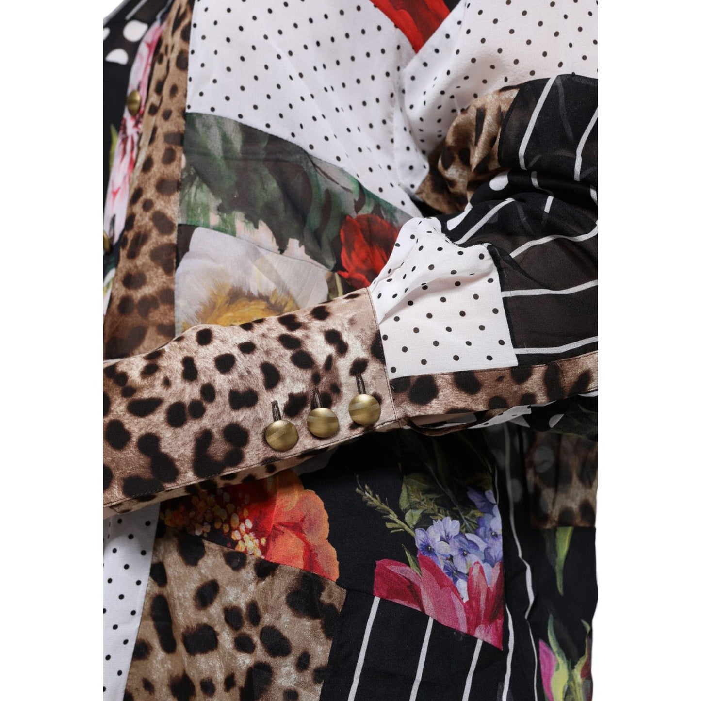 Dolce & Gabbana Multicolor Patchwork Silk Collared Blouse Top TSH86541-40