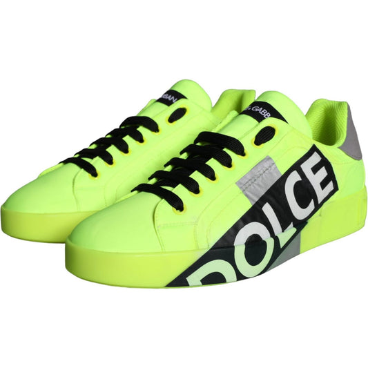 Dolce & Gabbana Neon Green Logo Tape Low Top Sneakers Shoes 1728,67345645728,Dolce & Gabbana,EU40/US7,Green,Material: 64% Polyester 36% Calf Leather,Men,New with tags,Sneakers - Men - Shoes Dolce & Gabbana MV5830-40