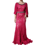 Dolce & Gabbana Pink Lace Crystal Sheath Long Gown Dress DR281285-42