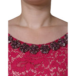 Dolce & Gabbana Pink Lace Crystal Sheath Long Gown Dress DR281285-42