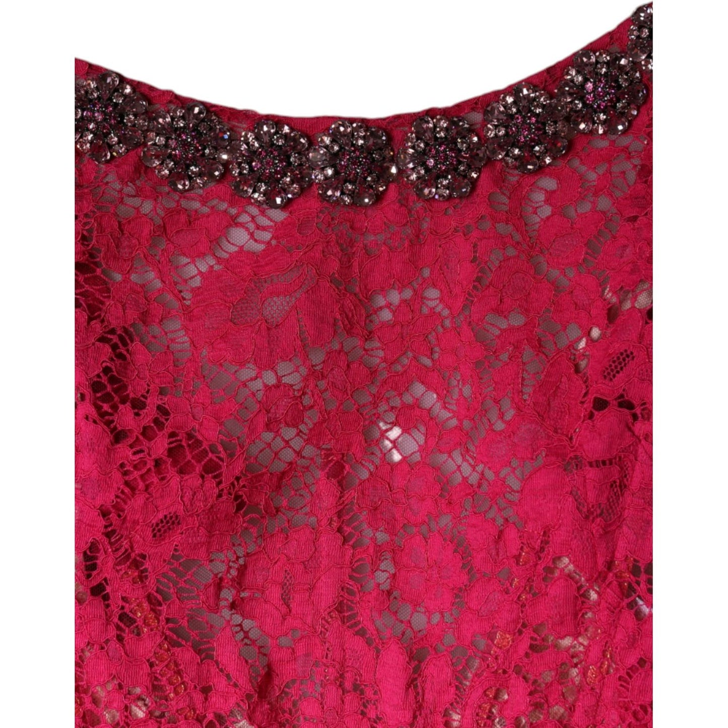 Dolce & Gabbana Pink Lace Crystal Sheath Long Gown Dress DR281285-42