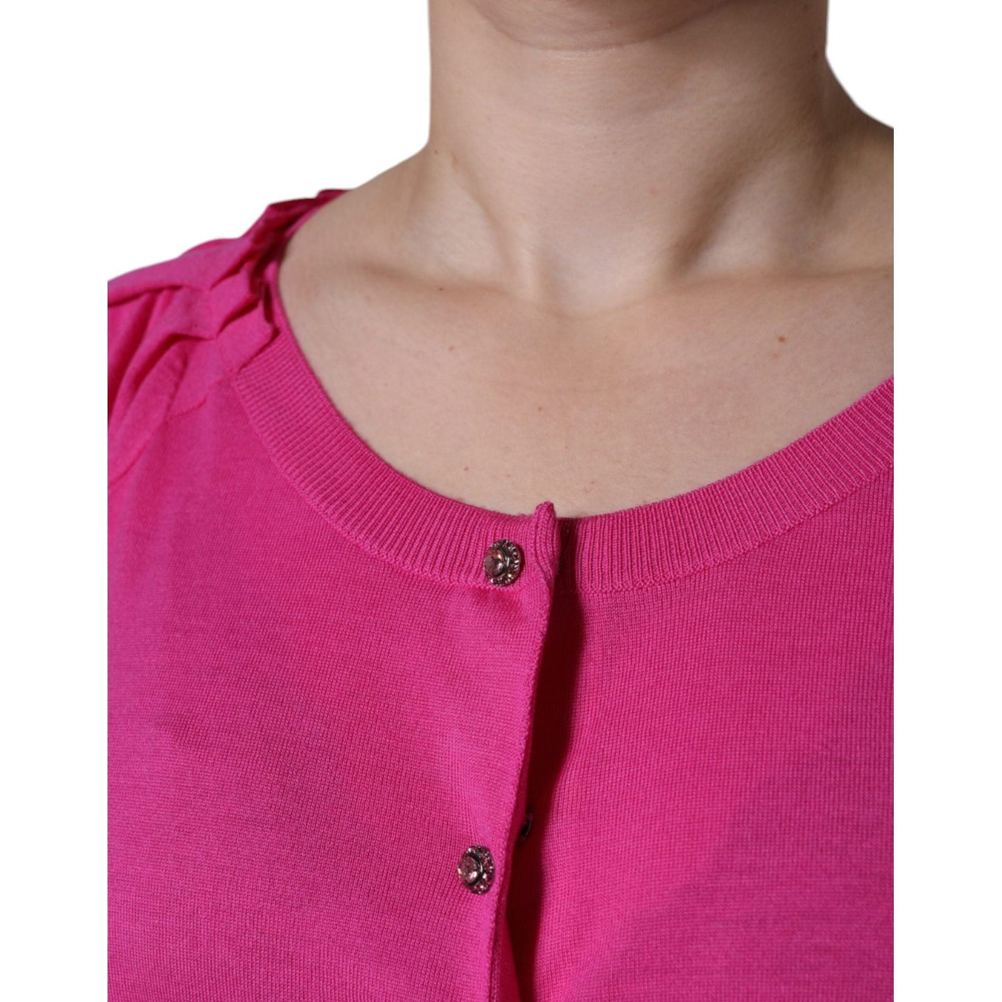 Dolce & Gabbana Pink Wool Button Down Short Sleeve Blouse Top TSH86576-40
