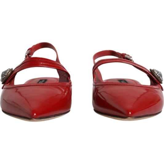 Dolce & Gabbana Dolce & Gabbana Red Leather Slingback Flats Sandals Shoes LA12024-39 1728,67345645728,Dolce & Gabbana,EU39/US8.5,Flat Shoes - Women - Shoes,Material: 100% Calf Leather,Preowned / Defect,Red,Shoes,Women,Women - Shoes