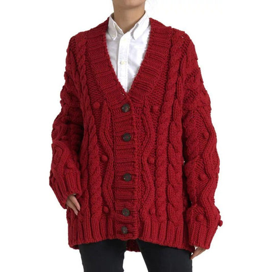 Dolce & Gabbana Dolce & Gabbana Red Wool Knit Button Down Cardigan Sweater JKT3569-42 1728,67345645728,Dolce & Gabbana,IT42|M,Material: 100% Virgin Wool,Preowned / Defect,Red,Sweaters - Women - Clothing,Women