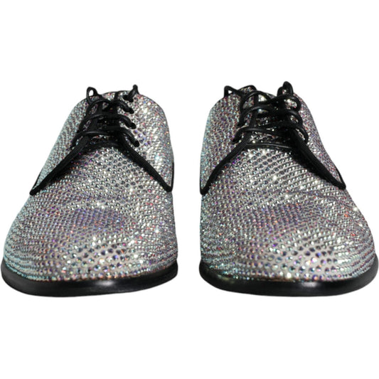 Dolce & Gabbana Silver Leather Rhinestones Derby Dress Shoes MV6249-40