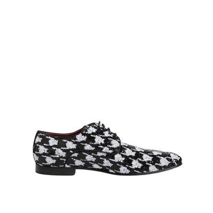 Dolce & Gabbana Dress Black White Sequined Lace Up Derby Shoes