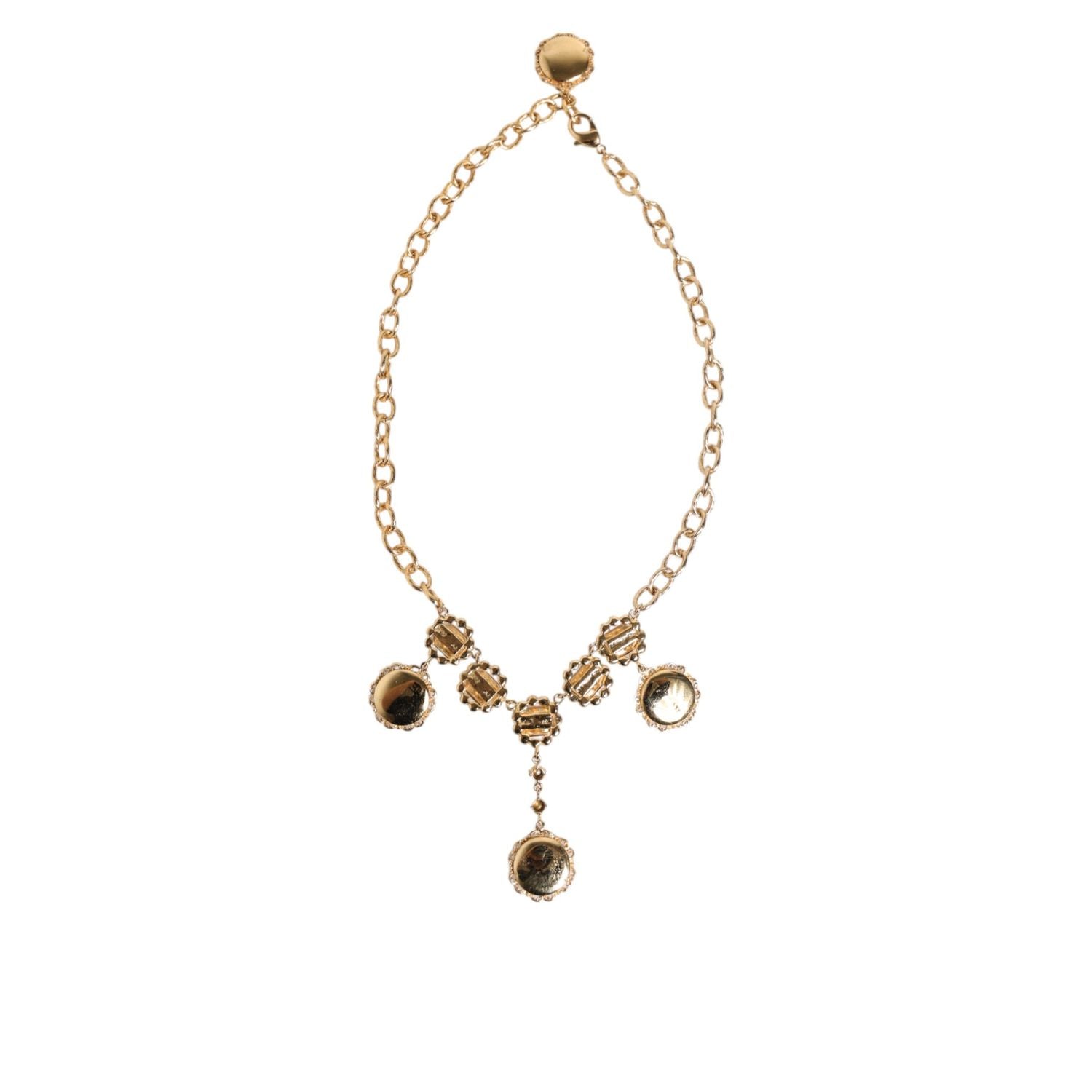 Dolce & Gabbana Gold Crystal Clock Face Pendant Statement Jewelry Necklace