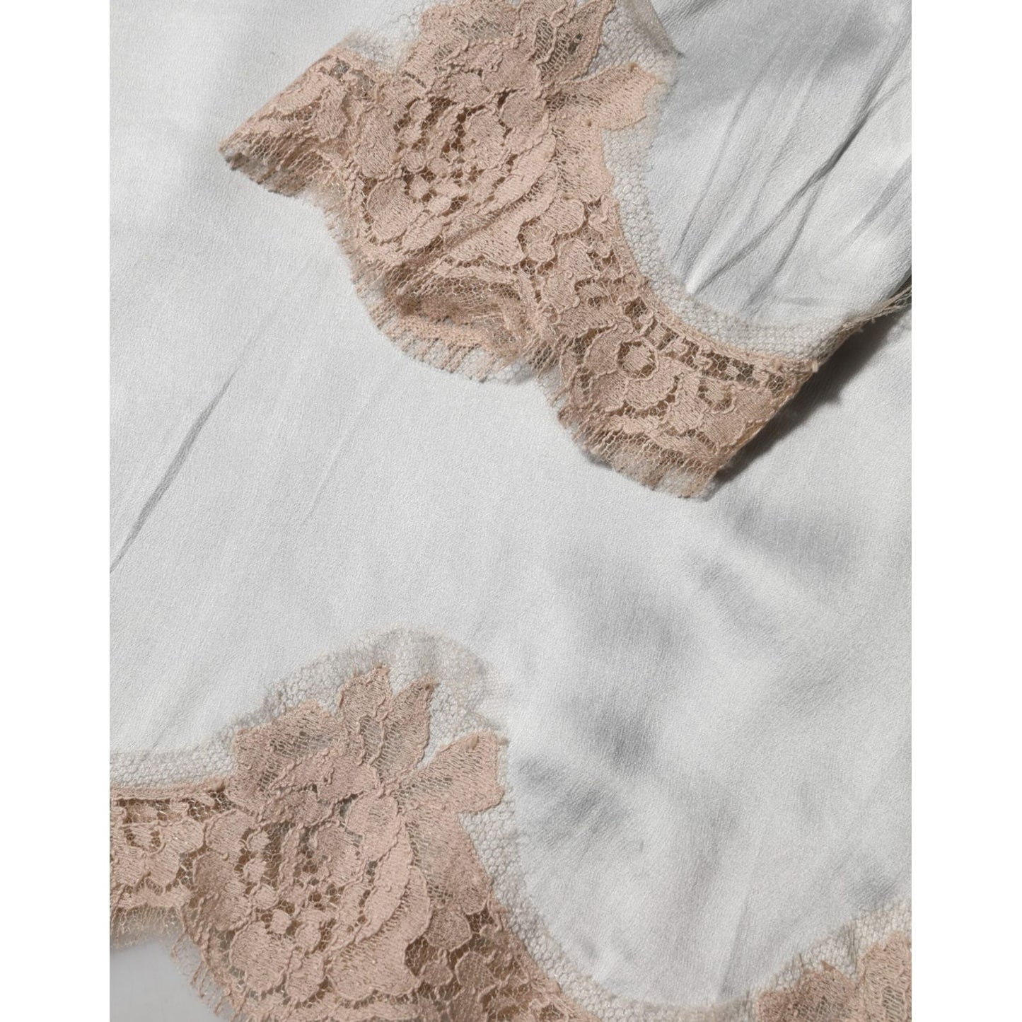 Dolce & Gabbana Gray Silk Satin Floral Lace Long Sleeve Top