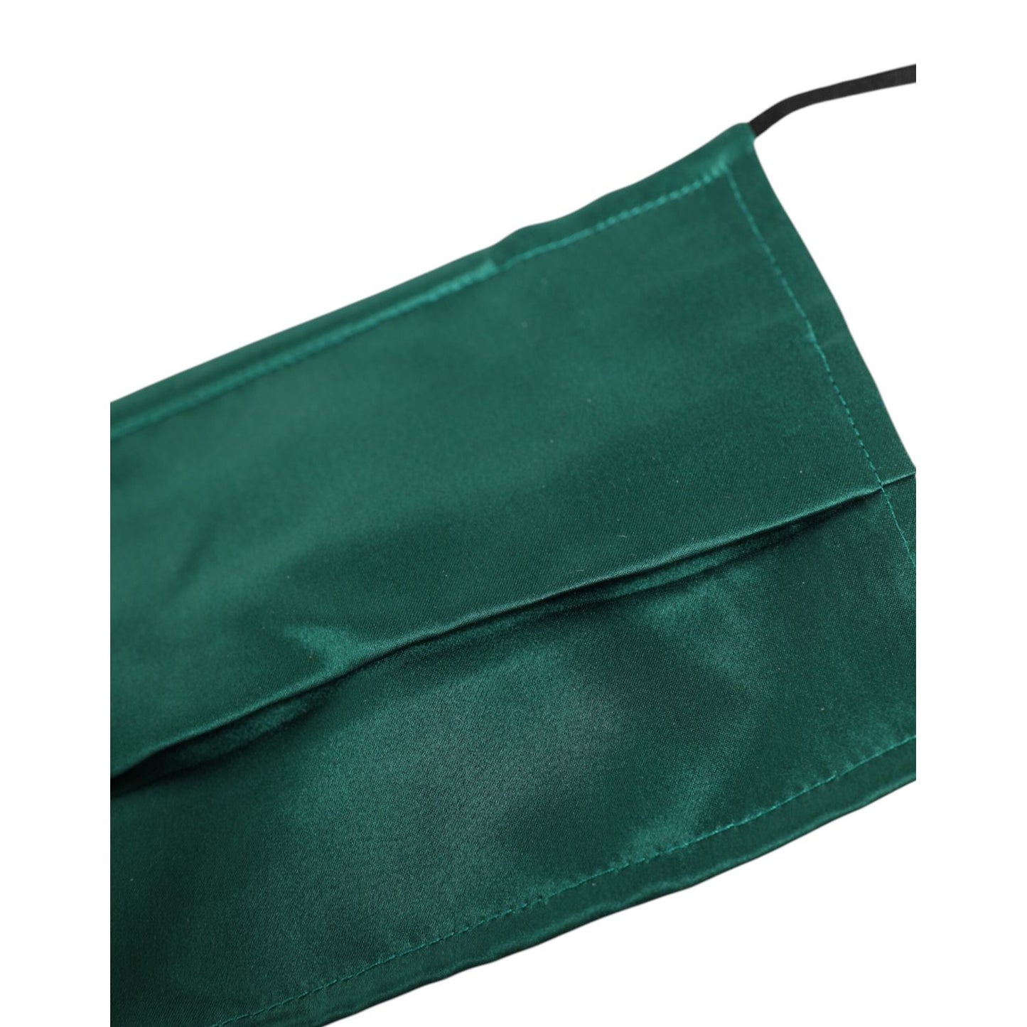 Dolce & Gabbana Green Silk Pleated Elastic Ear Strap Face Mask made in Italy, detailed with logo, unisex design.