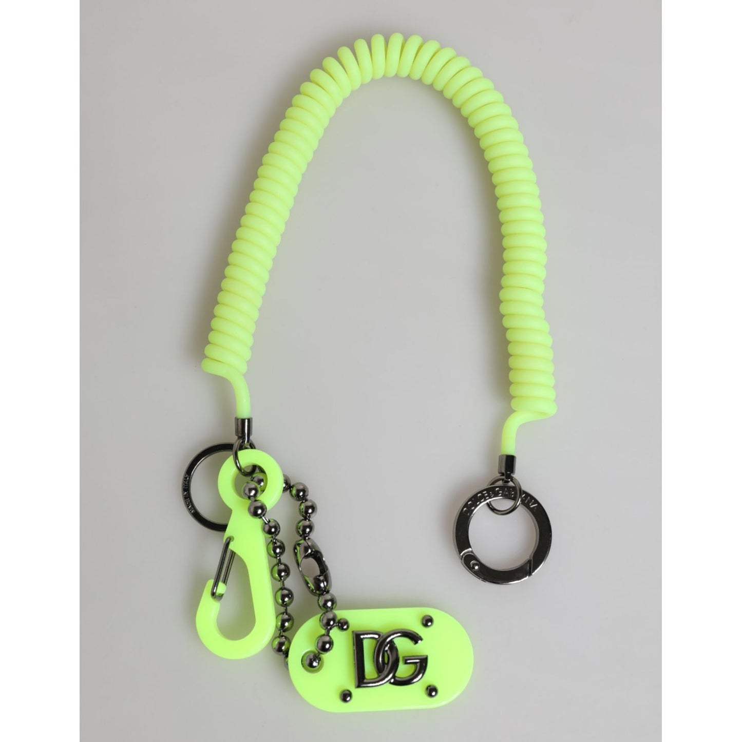 Dolce & Gabbana Green Springy Key Holder DG Logo Men's Keychain Keyring with silicone and plexiglass, logo engraving.