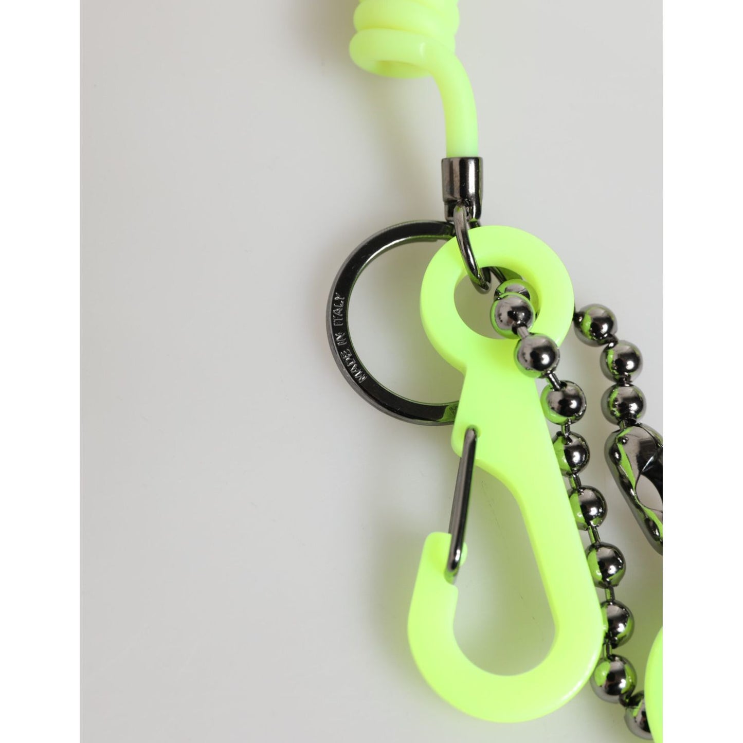 Dolce & Gabbana Green Springy Key Holder DG Logo Men's Keychain Keyring with silicone and metal detailing.