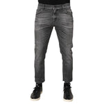 Dolce & Gabbana Grey Cotton Denim Slim Fit Distressed Pants Jeans, premium Italian design with subtle distressed details.