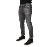 Dolce & Gabbana Grey Cotton Denim Slim Fit Distressed Pants Jeans with subtle distressed details.