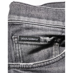 Dolce & Gabbana Grey Cotton Denim Slim Fit Distressed Pants Jeans with logo plaque on back pocket