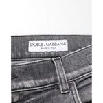 Dolce & Gabbana Grey Cotton Denim Slim Fit Distressed Pants Jeans with brand label, premium Italian design