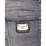 Dolce & Gabbana Grey Cotton Denim Slim Fit Distressed Pants Jeans with signature logo plaque on back pocket