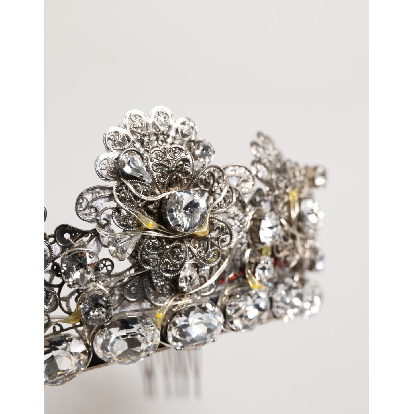 Dolce & Gabbana LED Crystal Embellished Silver Floral Filigree Crown Tiara