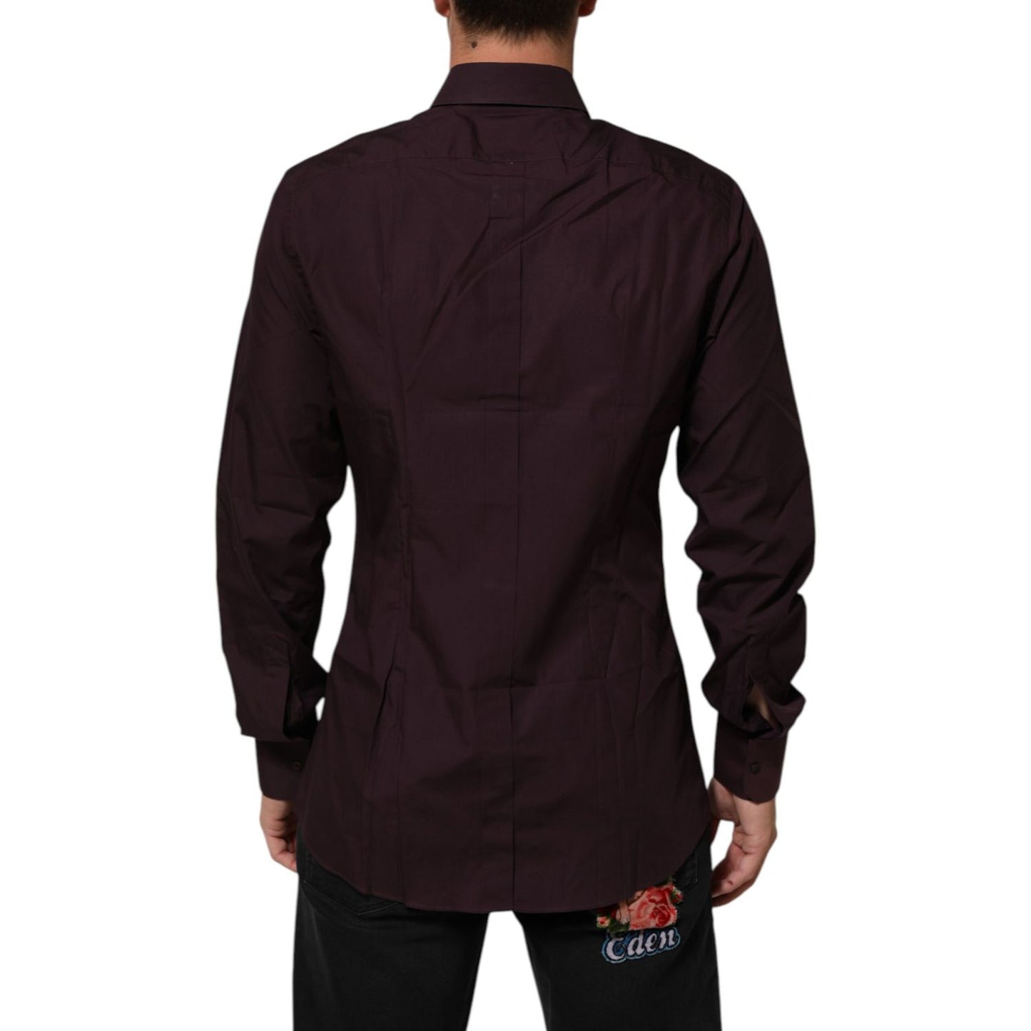 Dolce & Gabbana Maroon Cotton Collared GOLD Formal Dress Shirt